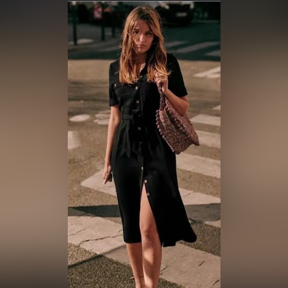 NWT Sezane Jeanette Black Robe Dress
